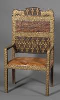 French Renaissance Style Repousse Brassmounted and Leather Great Chair