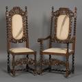 Set of Eight Jacobean Style Carved Oak Dining Chairs
