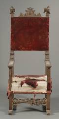 Continental Renaissance Style Walnut and Upholstered Throne Chair