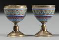 Pair of Russian Silver Enamel Egg Cups