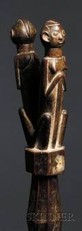 African Carved Wood Janus Figure Rattle