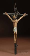 Southwest Polychrome Carved Wood Crucifix Figure