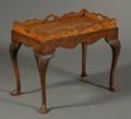 Queen Anne Style Burl Walnut Serving Tray on Stand