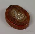 LP Guyote Paris Art Deco Pewterinset Molded Amber Resin Covered Trinket Box