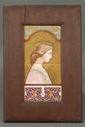 Mahogany Framed James Callowhill Handpainted Portrait of Gabrielle on Tiles