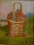 JS Bower American fl circa 1850 Basket of Strawberries Set in a Lakeside Landscape
