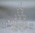 Set of Fifteen Victorian Colorless Pressed Cardinal Pattern Glass Goblets a Creamer Covered Jar and a Glass