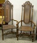 Pair of Paine Furniture Jacobeanstyle Caned Carved Beechwood Armchairs