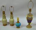 Pair of Chinese Celadon Glazed VaseTable Lamps a Glazed Pottery Boudoir Lamp and a Paris Porcelain Table Lam