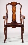 Dutch Rococostyle Fruitwood Marquetry Inlaid Mahogany Armchair