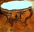 Victorian Rococo Revival White Marble Turtletop Carved Walnut Center Table