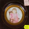 Framed Miniature Handpainted Portrait on Ivory of Seated Child with a Rattle