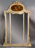 French Carved  Cream Painted Trumeau Mirror