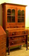 Empire Glazed Mahogany and Mahogany Veneer Twopart Writing DeskBookcase