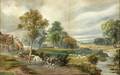 AngloAmerican School 19th Century Landscape with Shepherds and Livestock