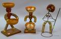 Three Folk Art Bottle Cap Wire and Brush Figural Holders