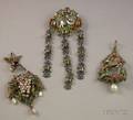 Three Pieces of BohemianAustroHungarian Enamel Gem and Pearl Jewelry