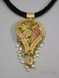 Gold Ruby and Pearl Pendant India