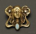 Art Nouveau 14kt Gold Opal and Diamond Maiden and Flowers Brooch