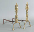 Pair of Federal brass andirons early 19th c