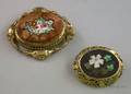 14kt Gold Framed Pietra Dura Floral Brooch