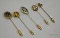 Five 19th Century Mostly Gold Enamel or Hardstone Decorated Stickpins