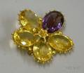 16kt Gold Citrine and Amethyst Floral Brooch