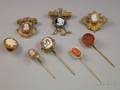 Three Victorian Cameo Brooches Four CameoIntaglio Stickpins and a Shell Carved Cameo Cuff Button
