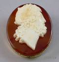 Gold Framed Agate and Shell Carved Cameo Brooch