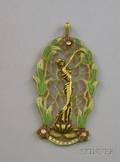 10kt Gold and Enamel Decorated Art Nouveaustyle PliqueaJour Pendant