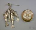Chinese Silver Fish Stickpin and a 9kt Gold Framed Shell Carved Cameo Brooch