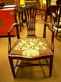 George III Style Carved Mahogany Armchair with Needlepoint Upholstered Seat