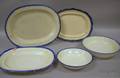 Three Leeds Blue Featheredge Platters a Basin and a Bowl