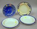 Three Staffordshire Blue Highlighted Bowls and a Plate