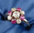 14kt Gold Ruby and Diamond Cluster Ring
