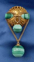 Antique 14kt Gold and Malachite PendantBrooch