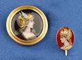 Art Nouveau 18kt Gold and Limoges Enamel Brooch and Stick Pin