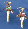 Retro Pair of 14kt Gold and Gemset Ballet Dancer Brooches