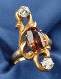 Art Nouveau 14kt Gold Zircon and Diamond Ring