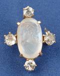 Antique Moonstone and Diamond Pendant Brooch