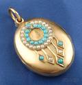 Victorian 18kt Gold Turquoise and Seed Pearl Double Locket