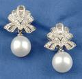 18kt White Gold South Sea Pearl and Diamond Earpendants