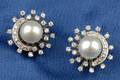 Platinum Cultured Pearl and Diamond Earstuds
