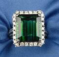 Platinum Green Tourmaline and Diamond Ring