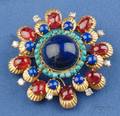 18kt Gold Lapis Ruby and Gemset Flower PendantBrooch