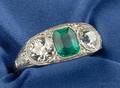 Art Deco Platinum Emerald and Diamond Ring