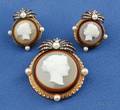 Antique Hardstone Cameo Seed Pearl Enamel and Diamond Suite