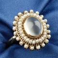 Antique 14kt Gold Moonstone and Seed Pearl Ring