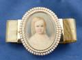 Antique 18kt Gold Portrait Miniature and Seed Pearl Bracelet