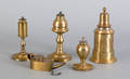 Three brass oil lamps 19th c